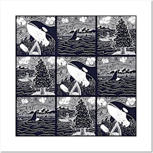 Orca Encounter 2- Digital Block Print Posters and Art